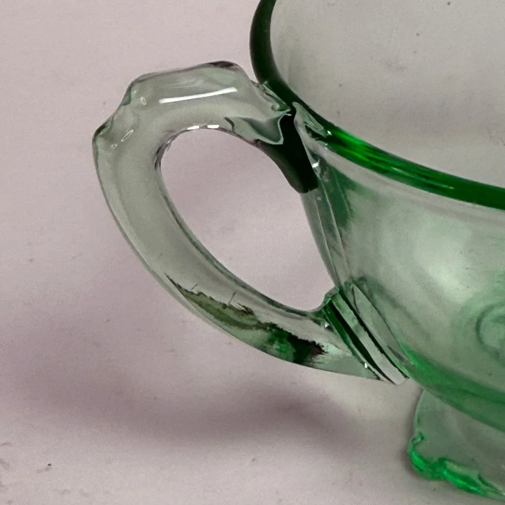 Vintage Green Uranium Glass Teacup Footed Scalloped Base UV Glow